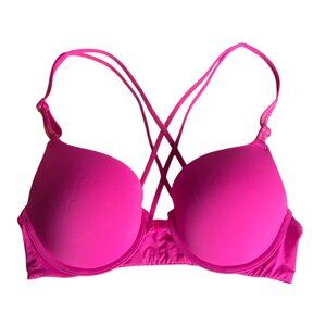 Victoria's Secret 34C T Shirt Push Up Full Coverage Bra Strappy Hot Pink